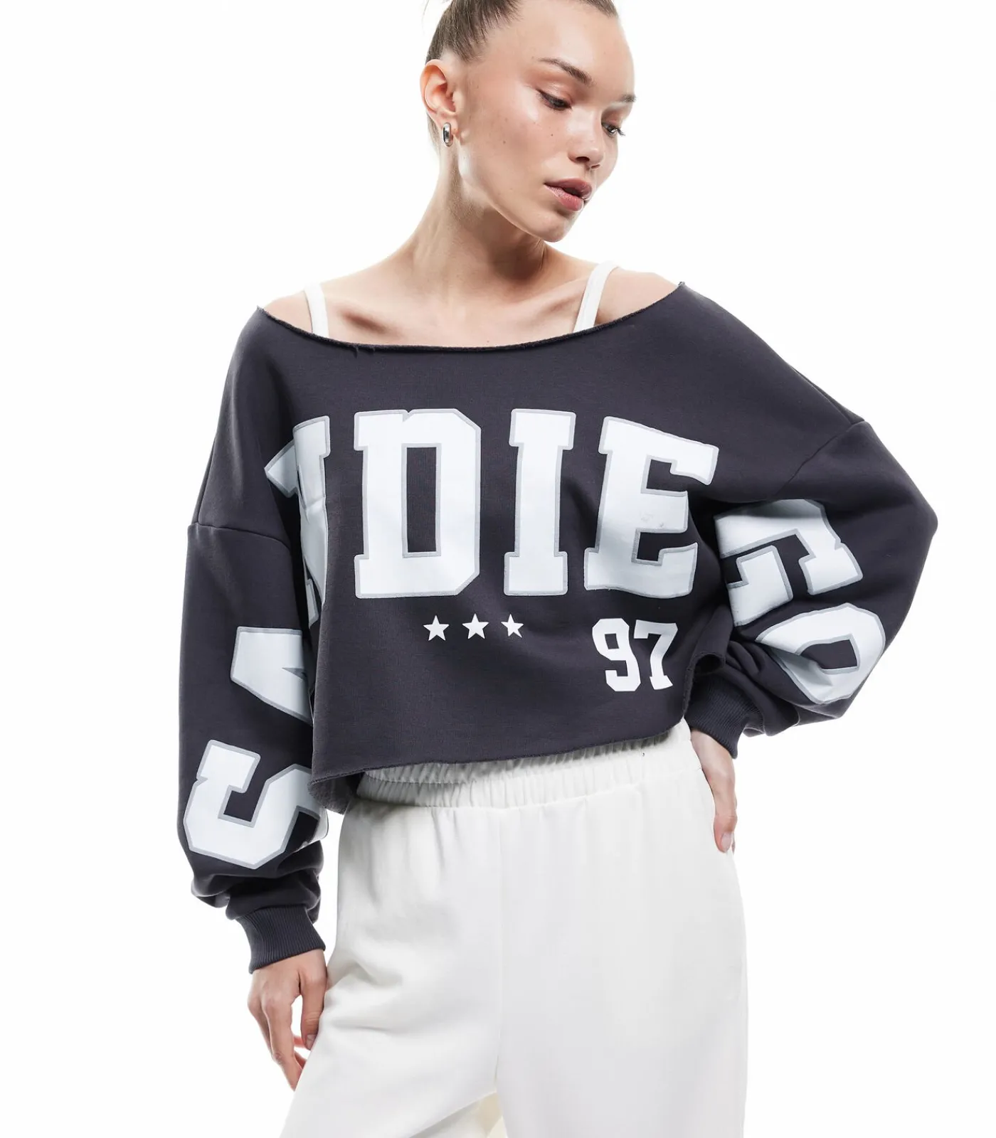 Koton Printed Crop Sweatshirt darkGrey Best