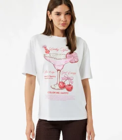 Koton Printed T-Shirt white Discount