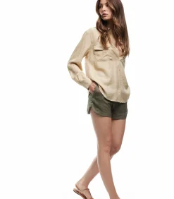 Koton Satin Mini Shorts khaki
