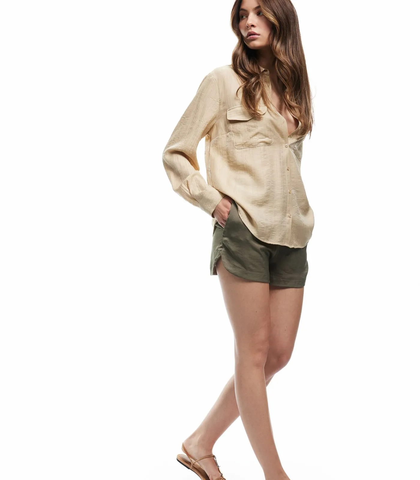Koton Satin Mini Shorts khaki
