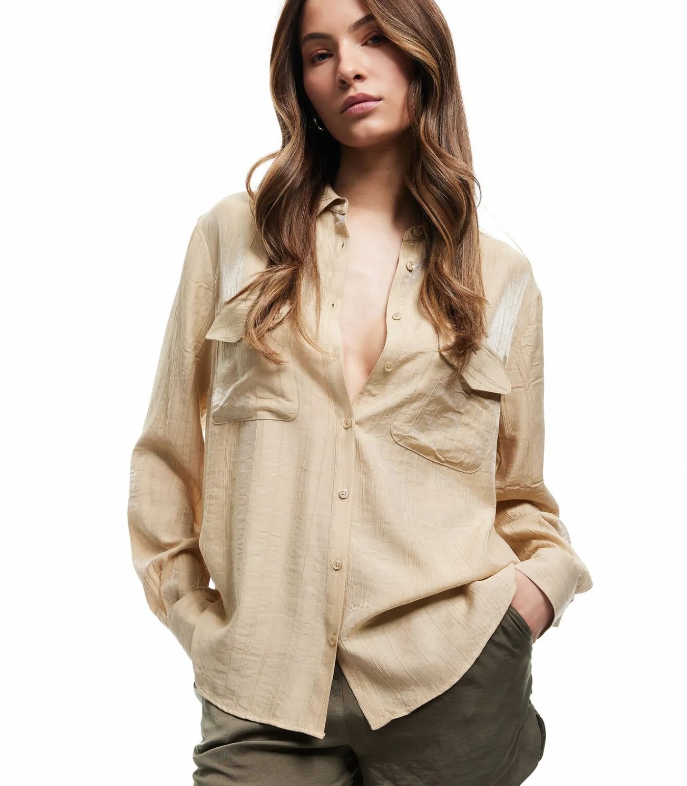 Koton Satin Mini Shorts khaki