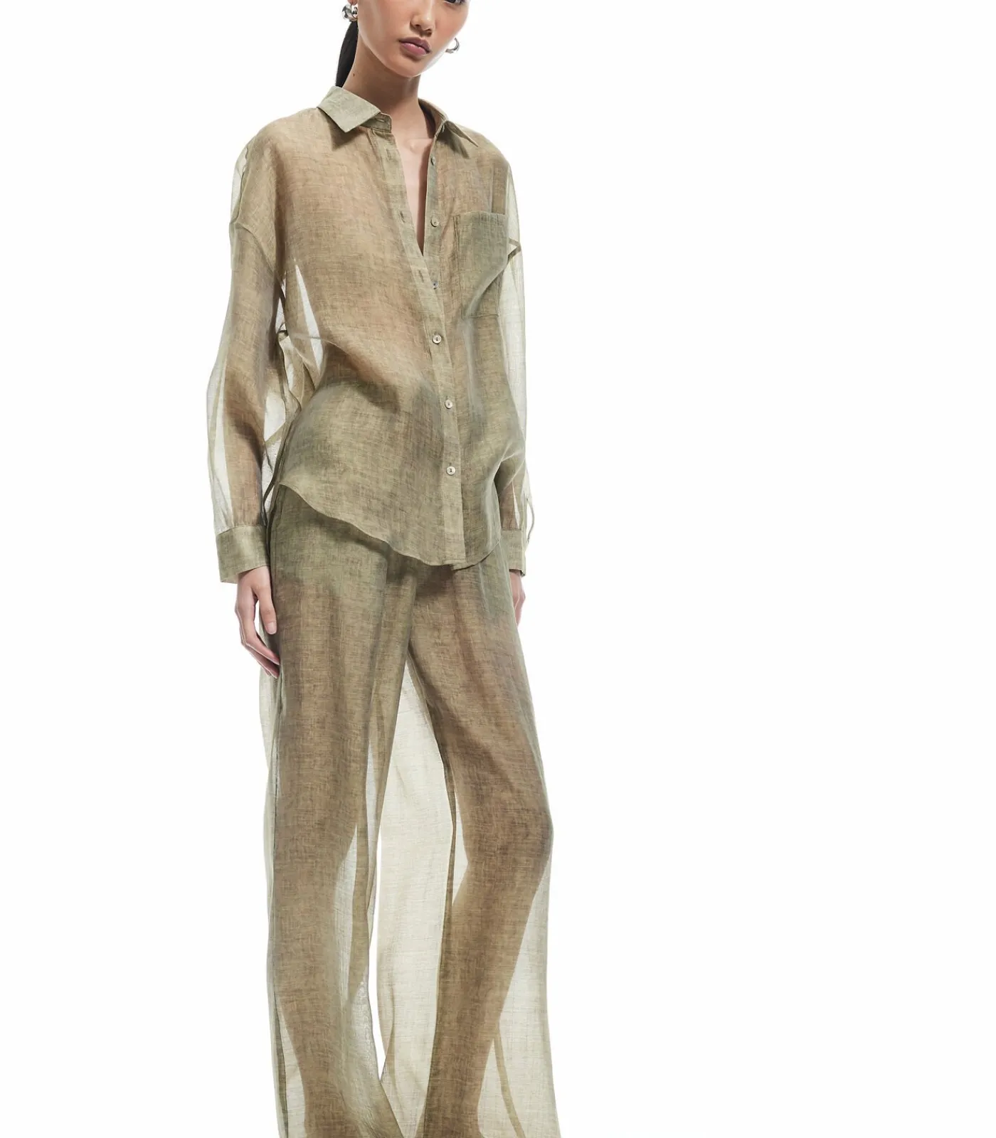 Koton Sheer Wide Leg Pants khaki Hot