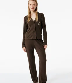 Koton Shirt Collar Pajama Set brown Best