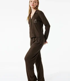 Koton Shirt Collar Pajama Set brown Best