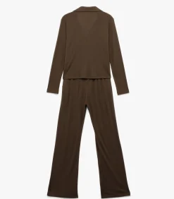 Koton Shirt Collar Pajama Set brown Best