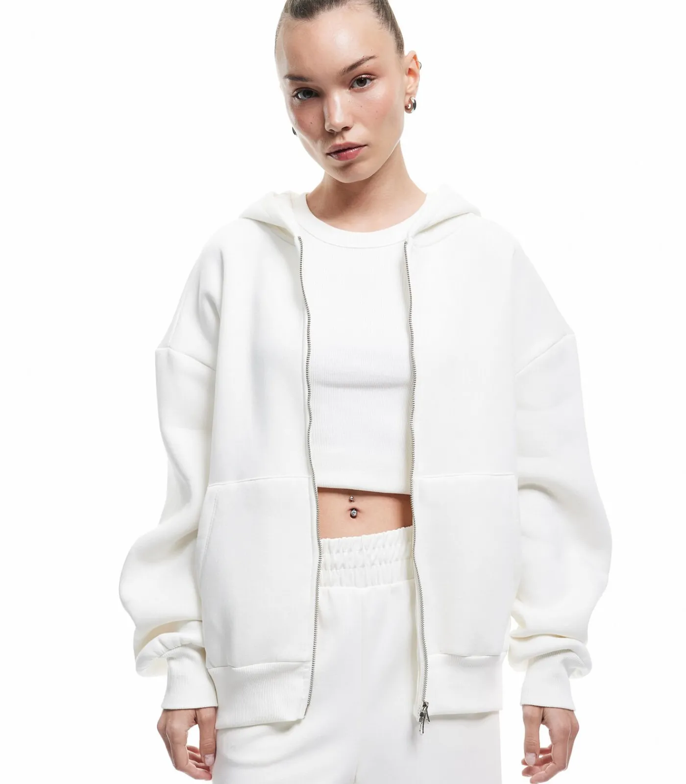 Koton Sleeve Zippered Sweatshirt white New