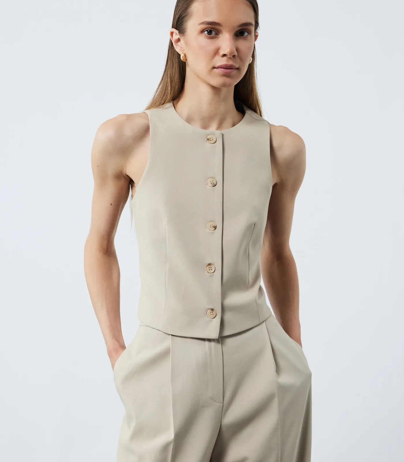Koton Sleeveless Blazer Vest brown Hot