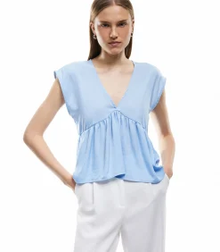 Koton Sleeveless Satin Blouse blue Sale