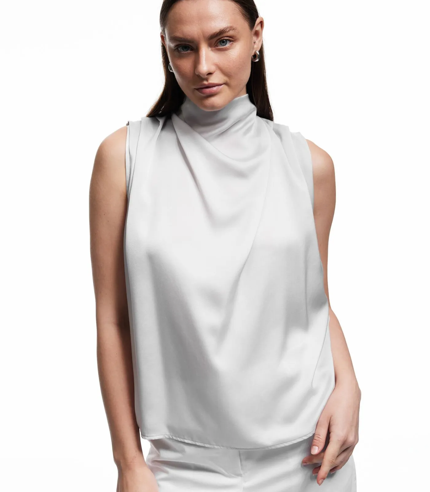 Koton Sleeveless Satin Blouse gray Discount