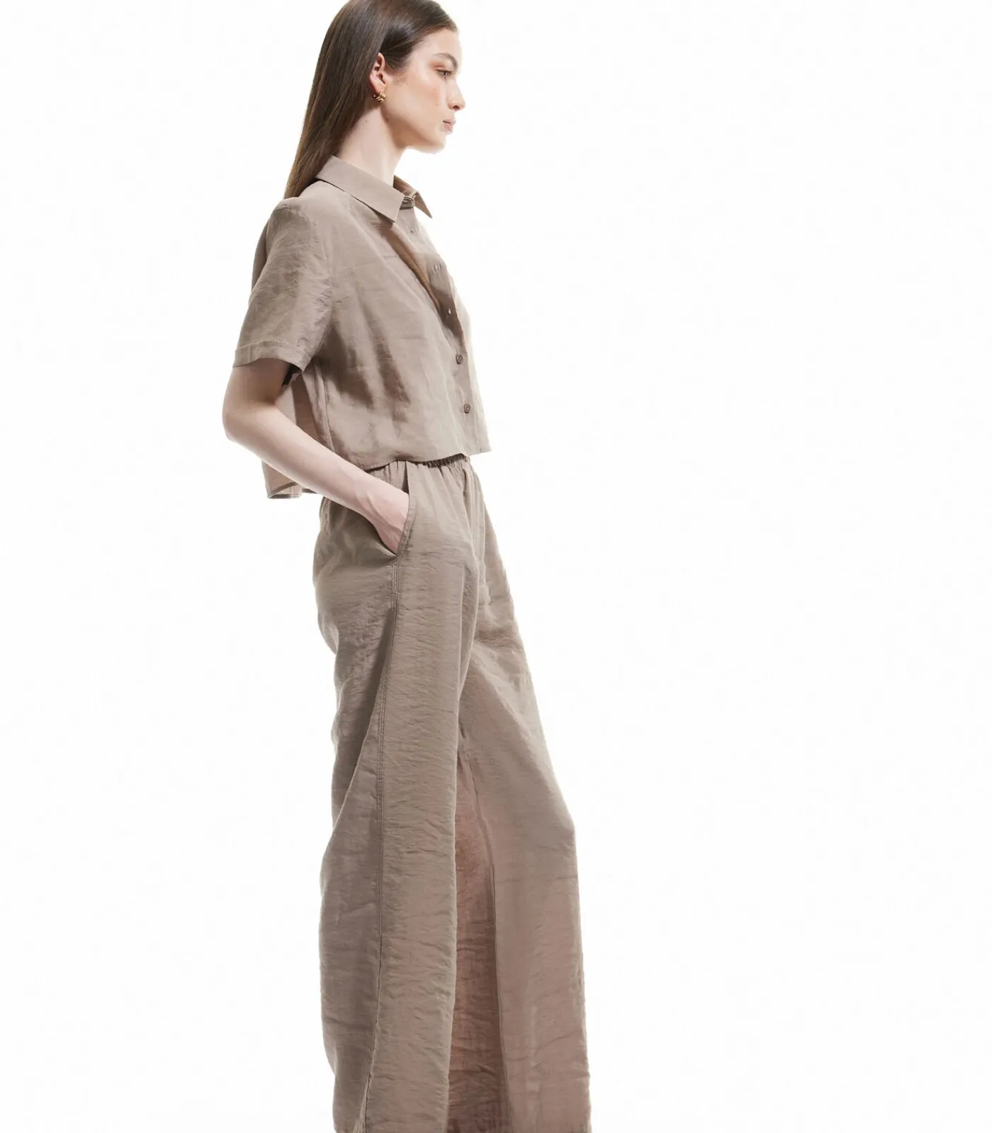 Koton Straight Wide Leg Trousers creme Sale