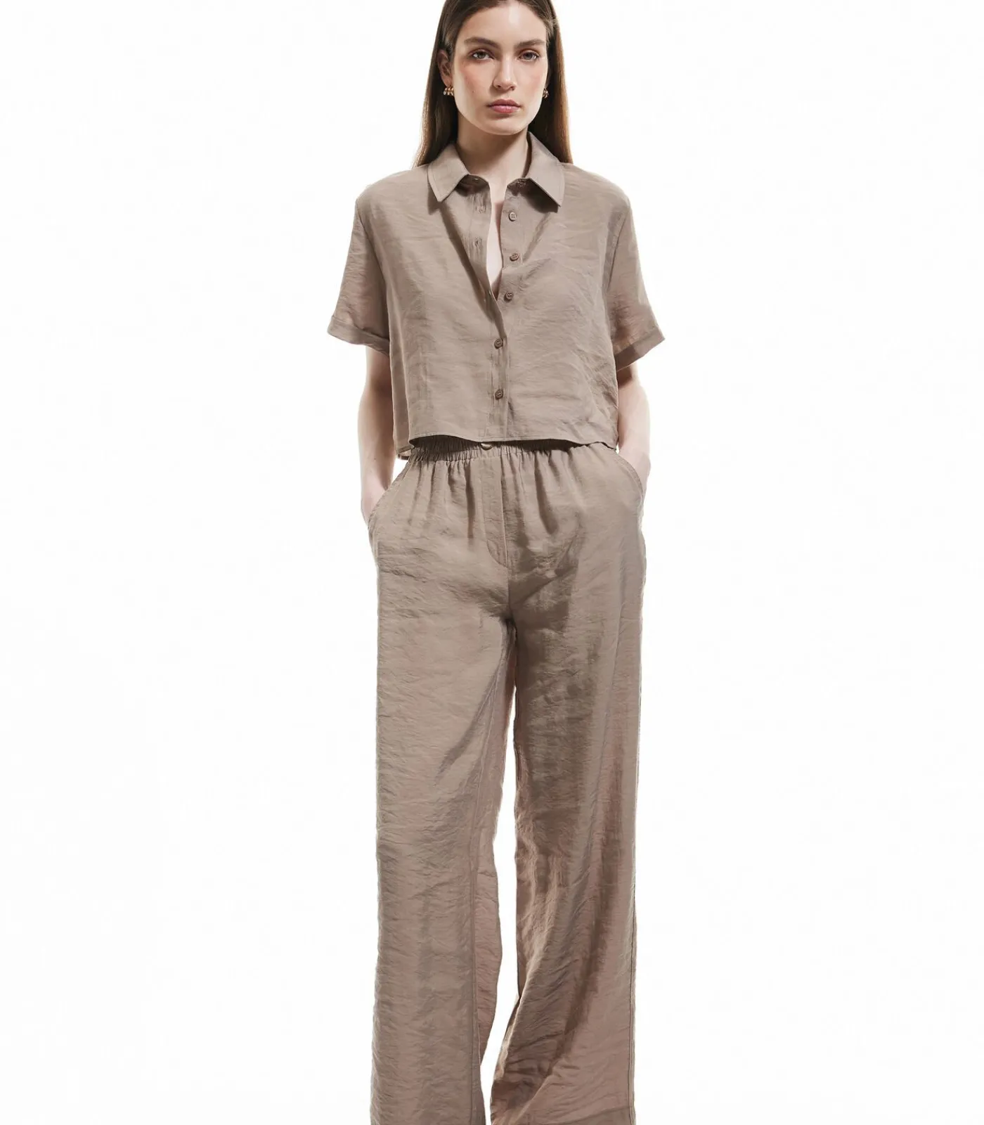 Koton Straight Wide Leg Trousers creme Sale