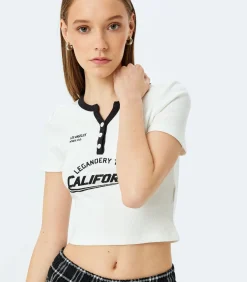 Koton Striped Crop T-Shirt white Clearance
