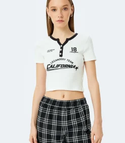 Koton Striped Crop T-Shirt white Clearance