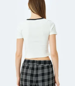 Koton Striped Crop T-Shirt white Clearance