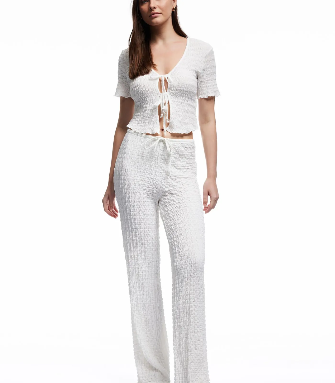 Koton Textured Crop T-Shirt white Outlet