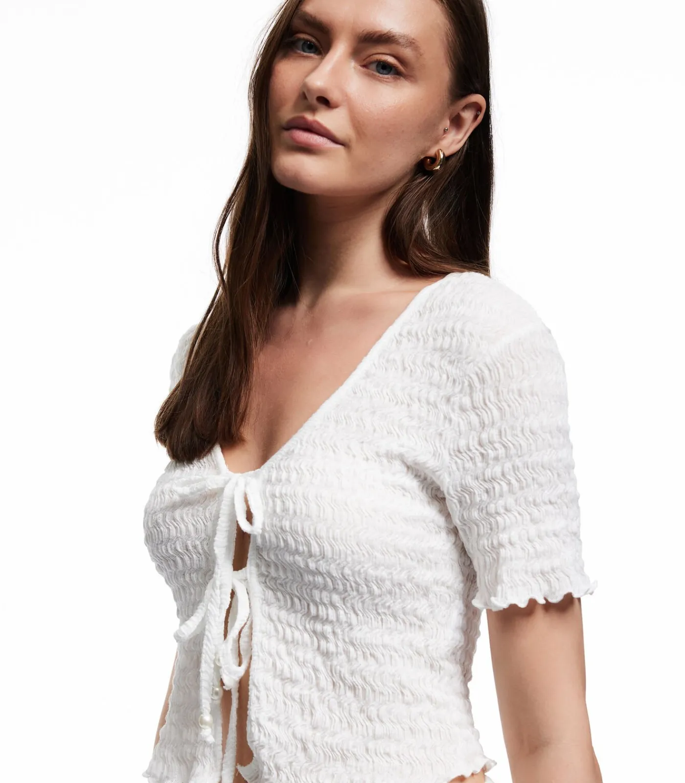 Koton Textured Crop T-Shirt white Outlet