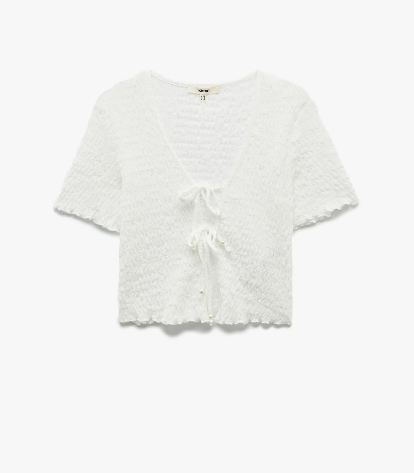 Koton Textured Crop T-Shirt white Outlet