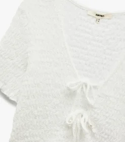 Koton Textured Crop T-Shirt white Outlet
