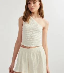 Koton Textured Mini Shorts white Clearance
