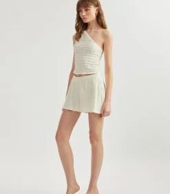 Koton Textured Mini Shorts white Clearance
