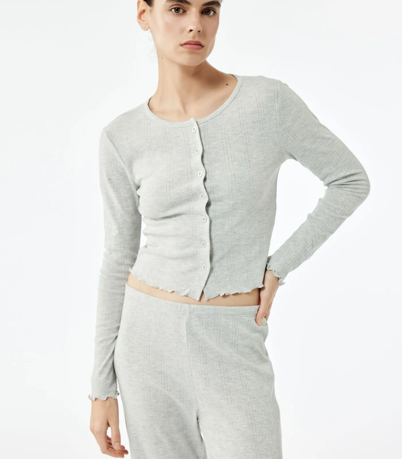 Koton Textured Pajama Top gray