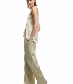 Koton Textured Satin Pants khaki Sale