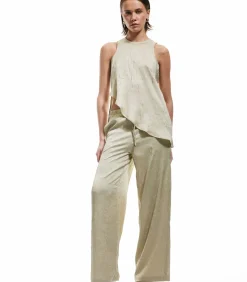 Koton Textured Satin Pants khaki Sale
