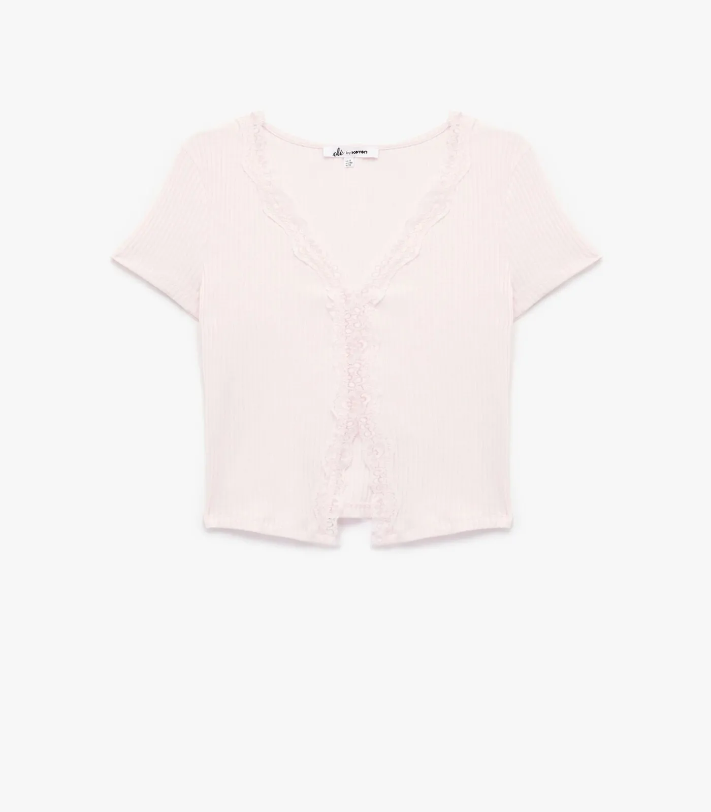 Koton V-Neck T-Shirt pink Discount