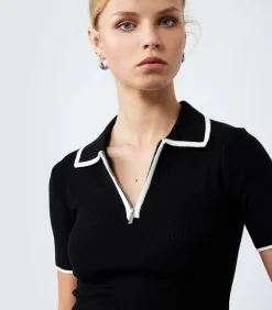 Koton Zippered Knit Sweater black Clearance