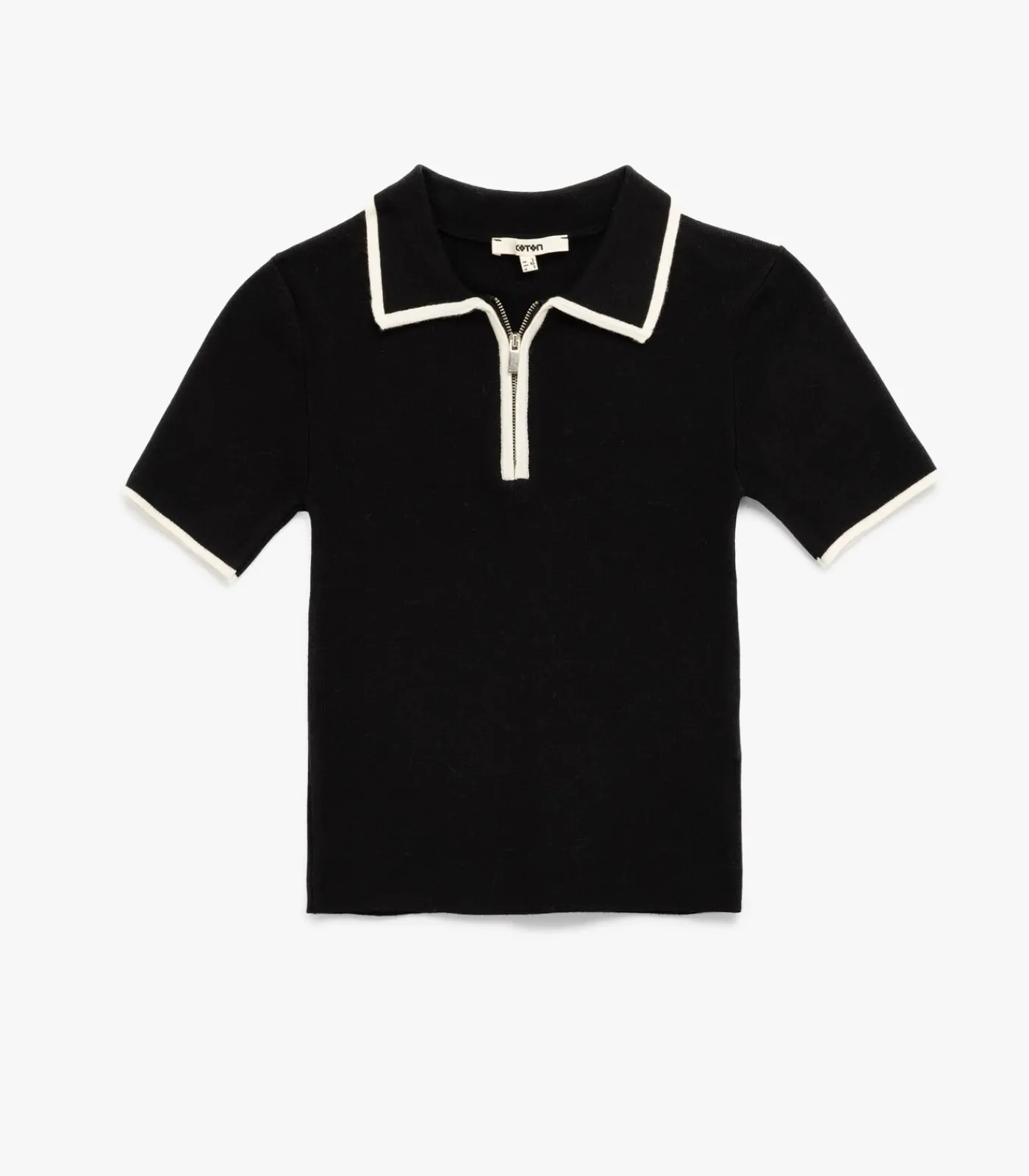 Koton Zippered Knit Sweater black Clearance