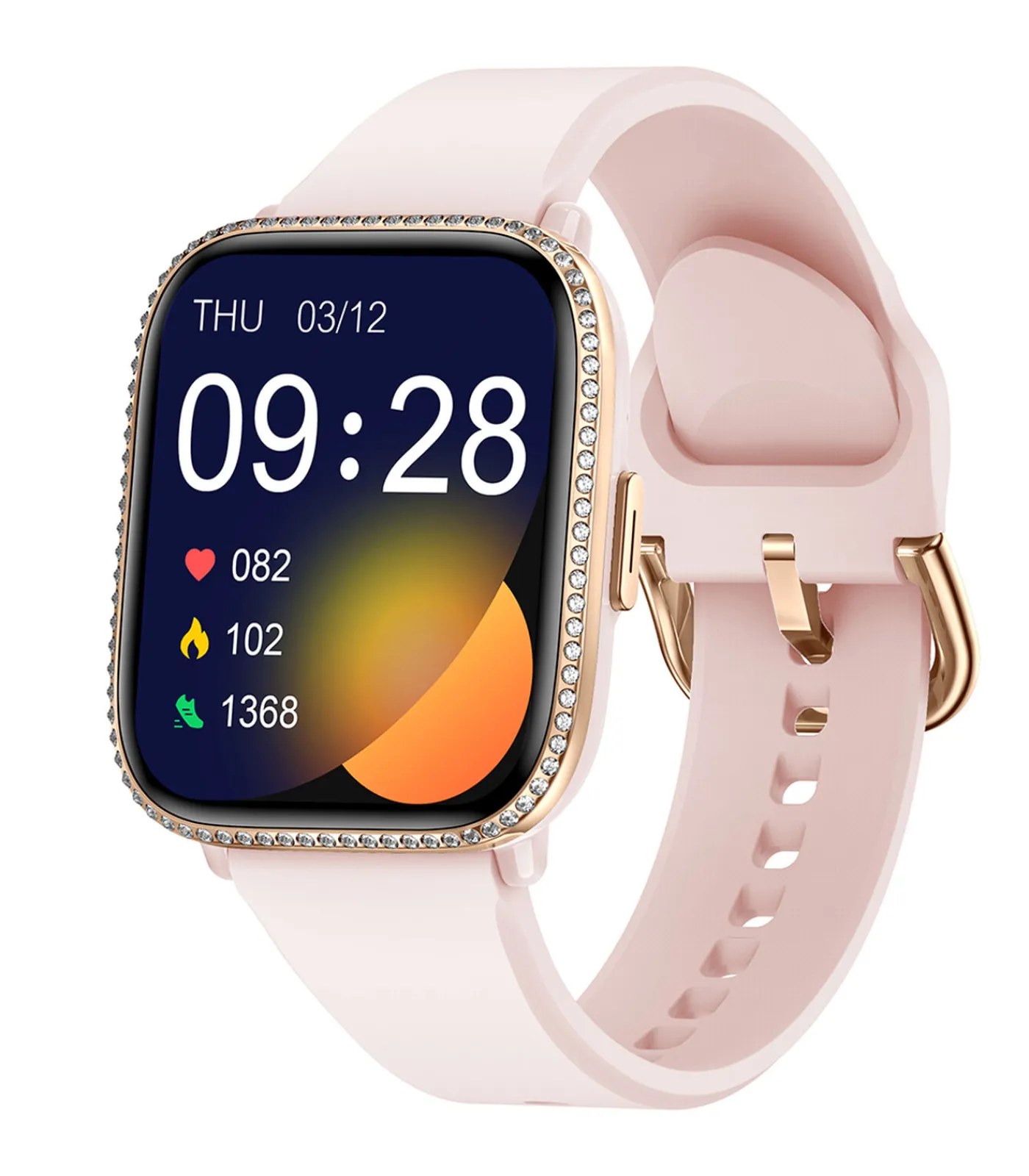 SMARTY 2.0 LADY – Rechthoekige metalen kast met stenen – Siliconen armband pink Sale