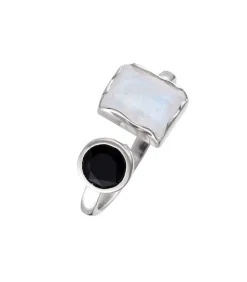 MES BIJOUX Léane ring bezet met maansteen & zwarte onyx silver Discount