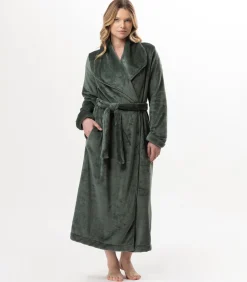 LE CHAT Lange badjas met overslag van flanellen badstof ESSENTIEL 169 green Online