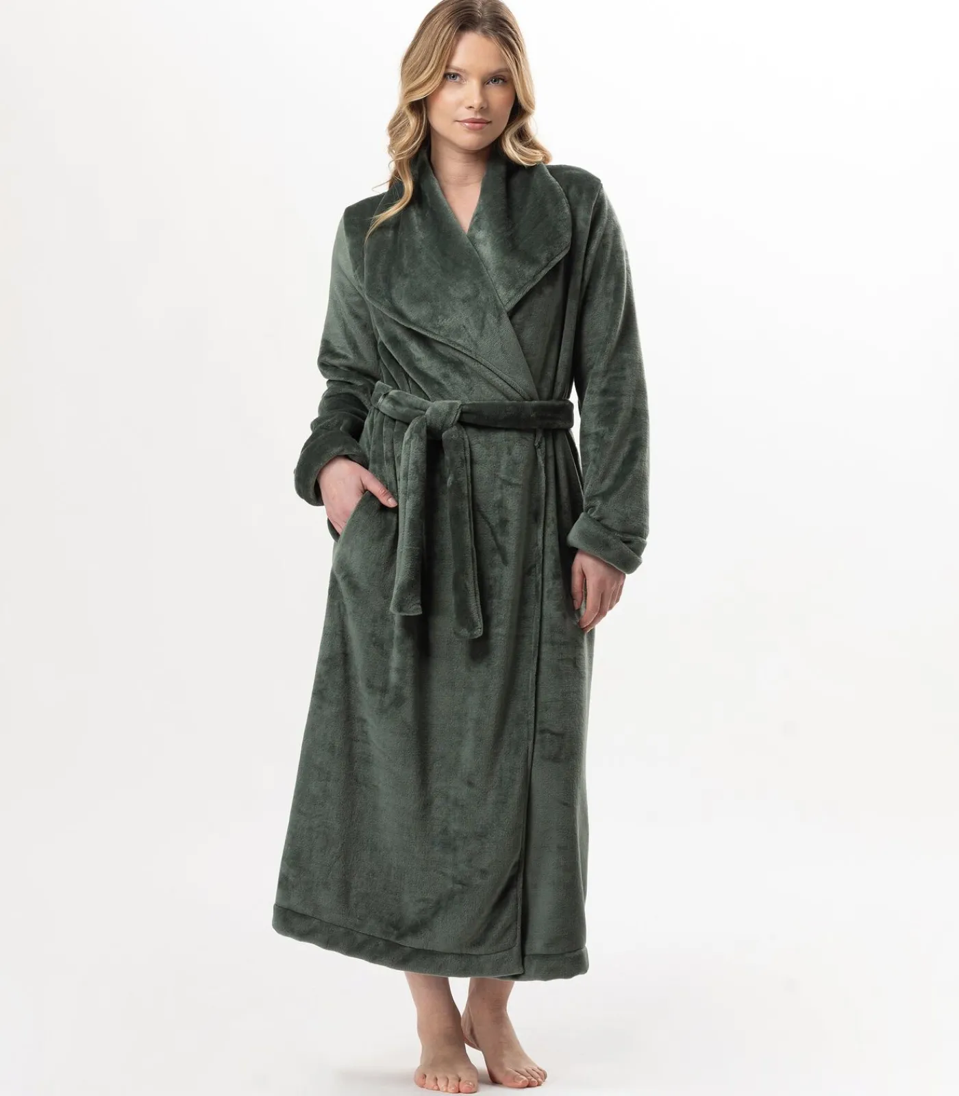 LE CHAT Lange badjas met overslag van flanellen badstof ESSENTIEL 169 green Online