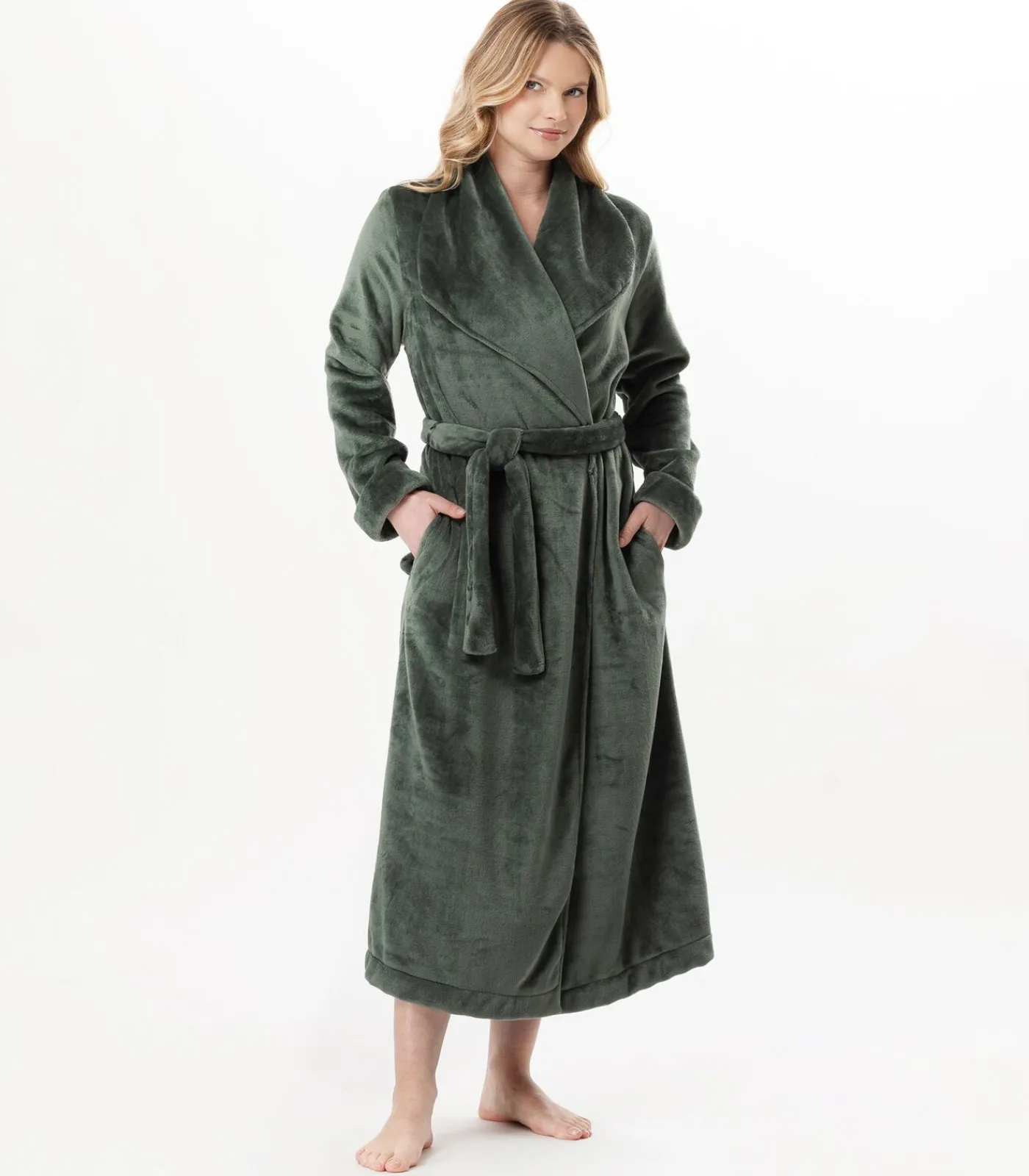 LE CHAT Lange badjas met overslag van flanellen badstof ESSENTIEL 169 green Online