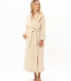 LE CHAT Lange badjas met overslag van flanellen badstof ESSENTIEL 169 beige New
