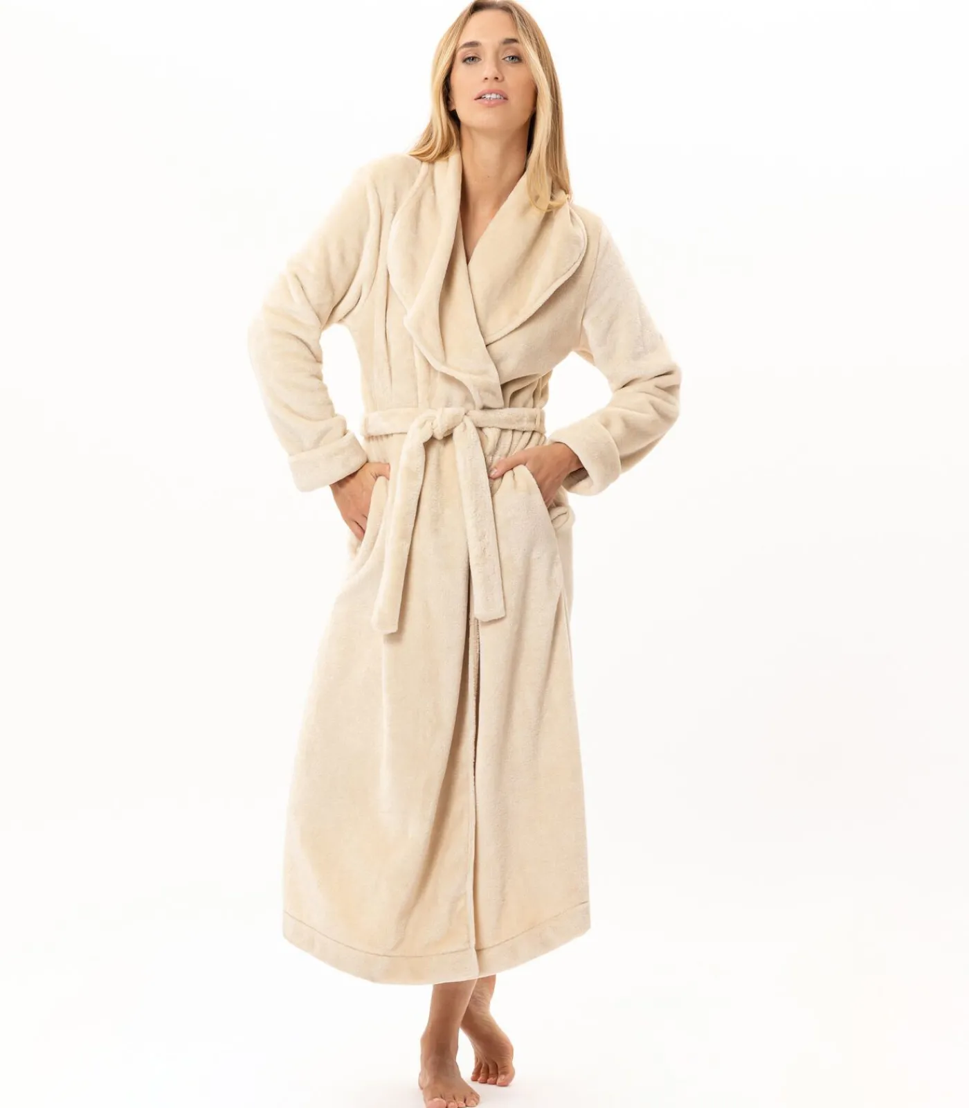 LE CHAT Lange badjas met overslag van flanellen badstof ESSENTIEL 169 beige New