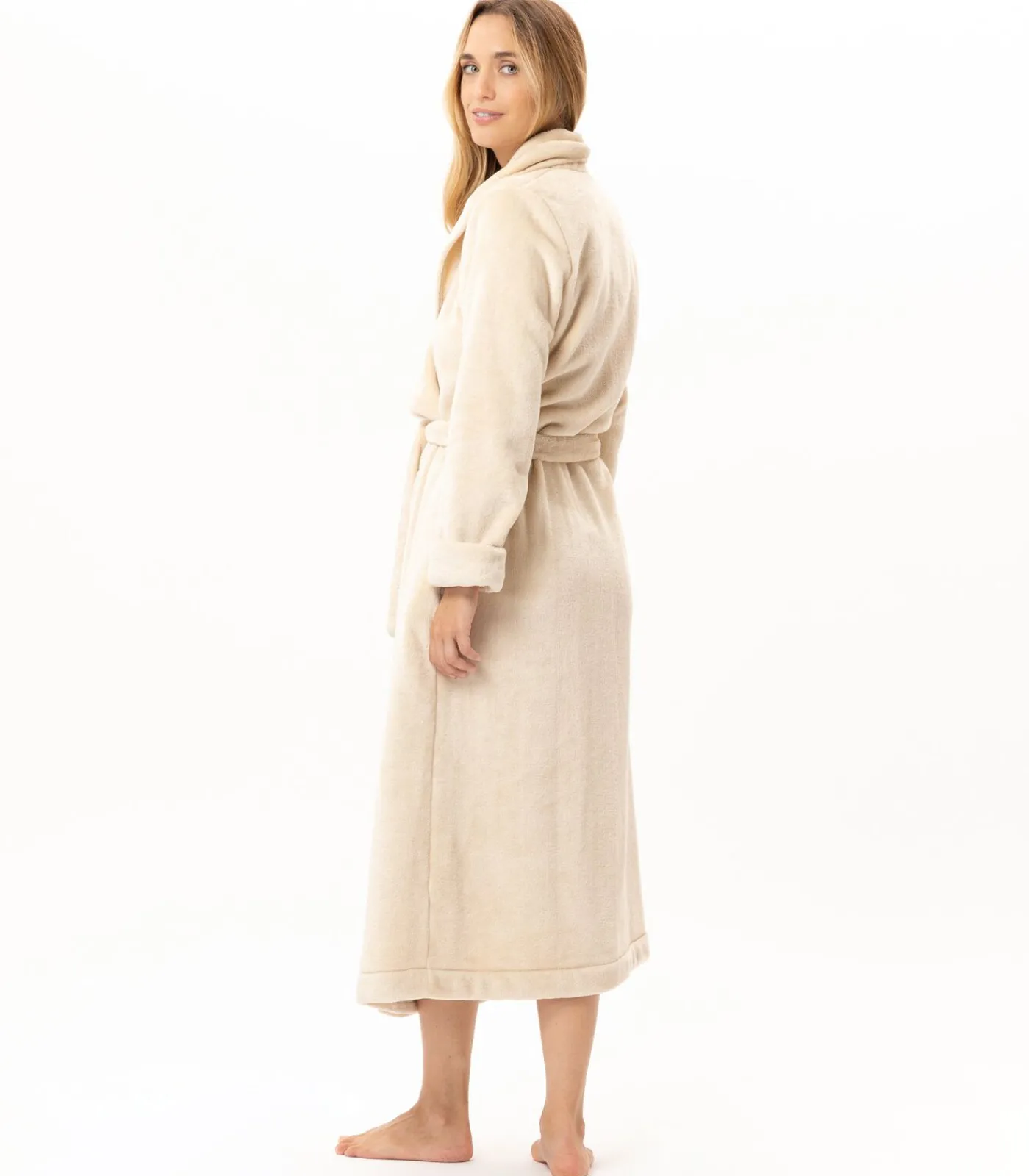 LE CHAT Lange badjas met overslag van flanellen badstof ESSENTIEL 169 beige New