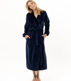 LE CHAT Lange badjas met overslag van flanellen badstof ESSENTIEL 169 blue New