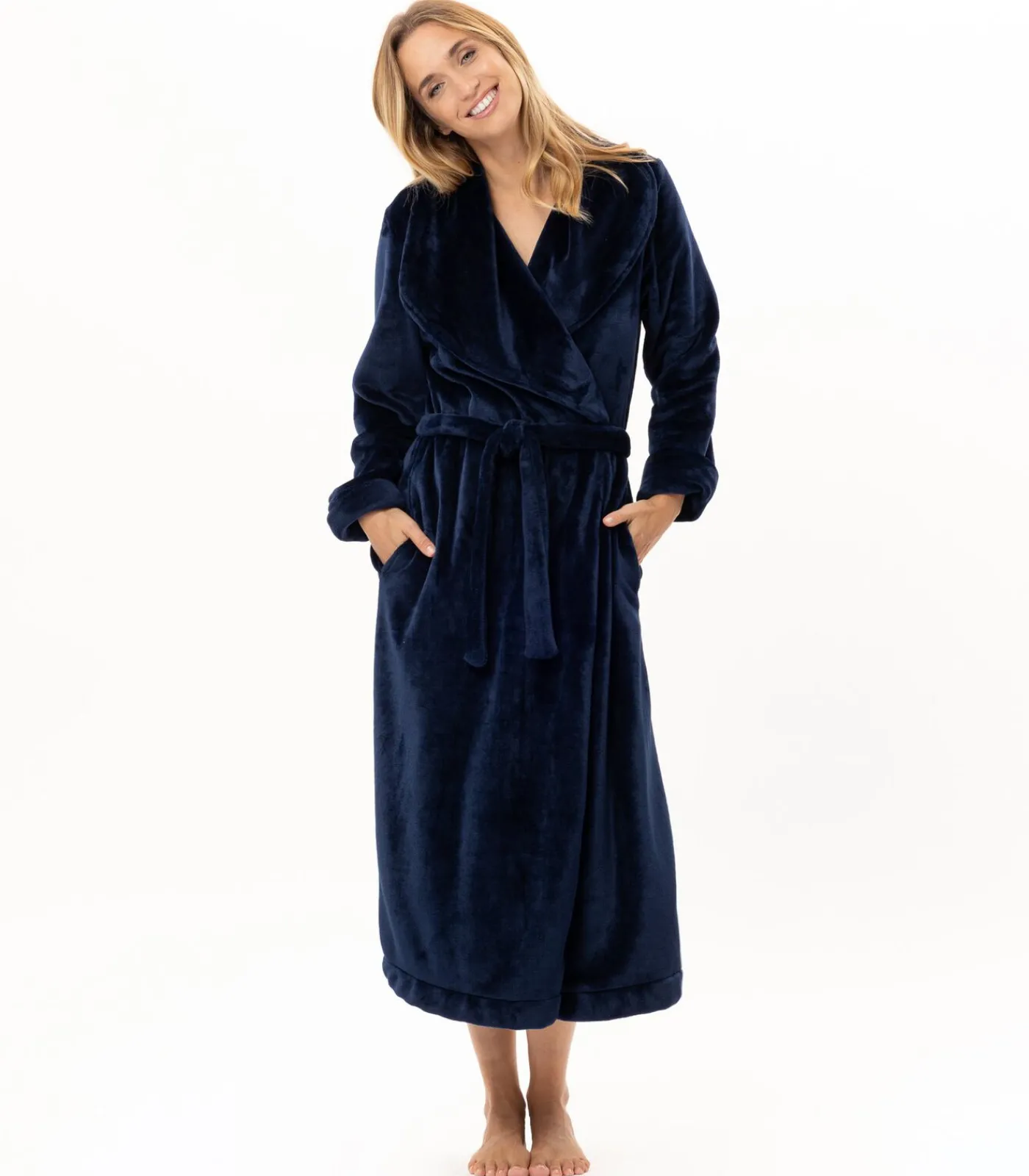 LE CHAT Lange badjas met overslag van flanellen badstof ESSENTIEL 169 blue New
