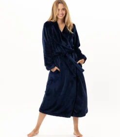LE CHAT Lange badjas met overslag van flanellen badstof ESSENTIEL 169 blue New