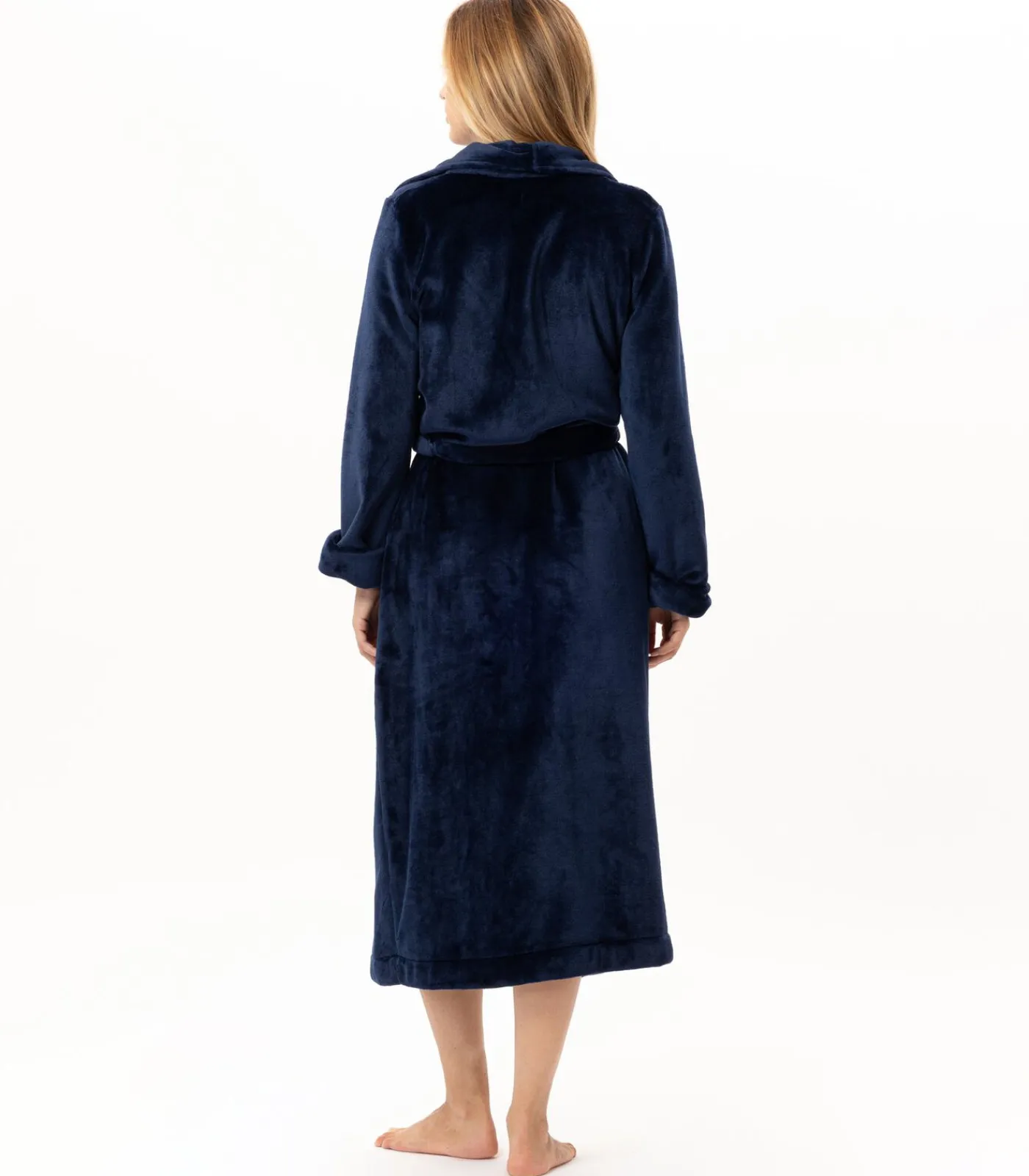LE CHAT Lange badjas met overslag van flanellen badstof ESSENTIEL 169 blue New