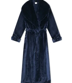 LE CHAT Lange badjas met overslag van flanellen badstof ESSENTIEL 169 blue New