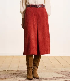 La Fée Maraboutée Lange bermuda van ribfluweel in terracottakleur red Sale