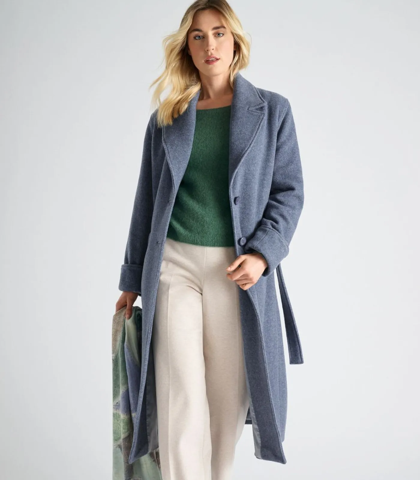 Marie Méro Lange blauwe mantel met knoopsluiting en riem blueJeans Outlet
