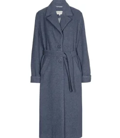Marie Méro Lange blauwe mantel met knoopsluiting en riem blueJeans Outlet