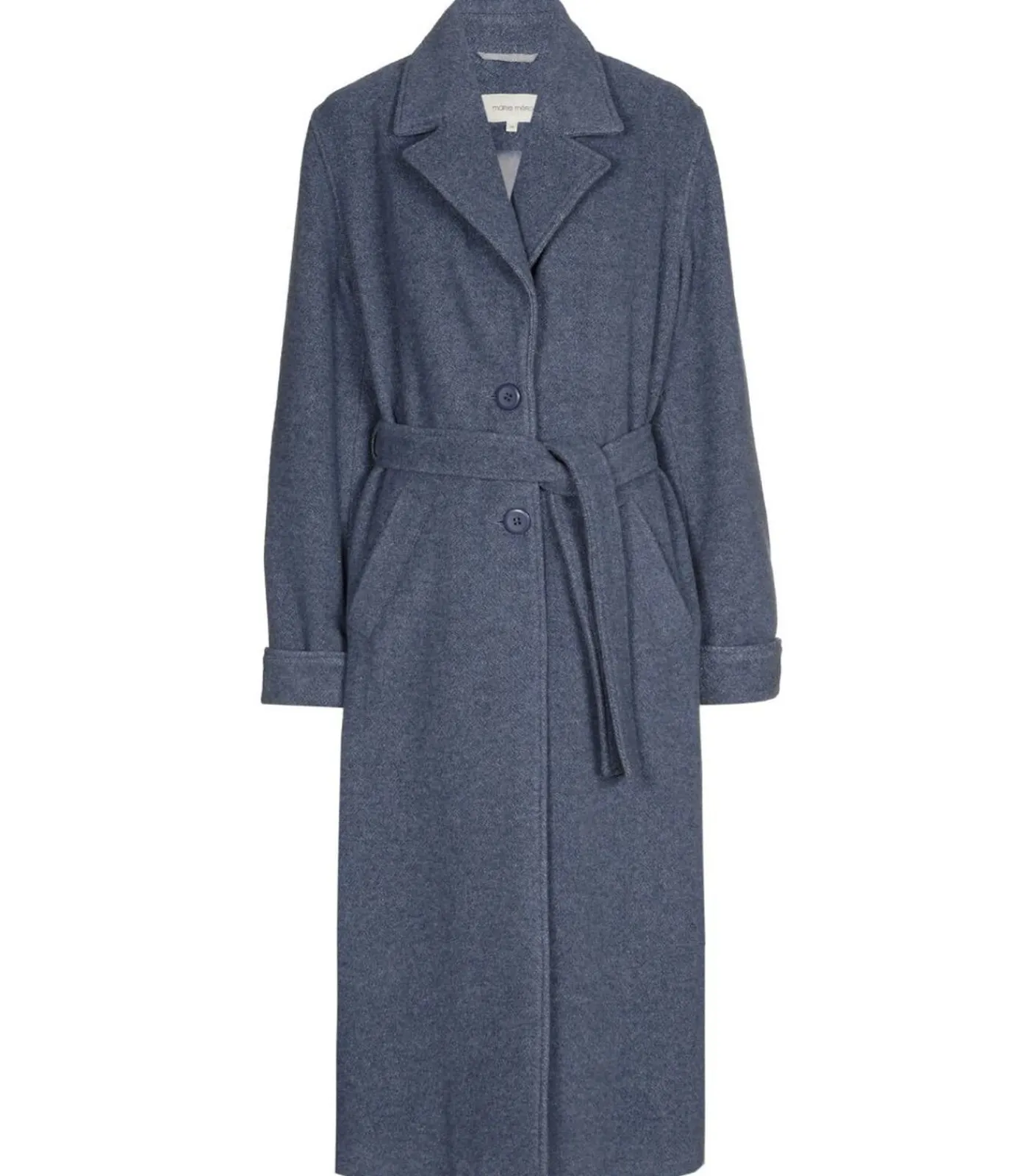 Marie Méro Lange blauwe mantel met knoopsluiting en riem blueJeans Outlet