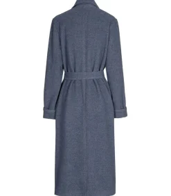 Marie Méro Lange blauwe mantel met knoopsluiting en riem blueJeans Outlet