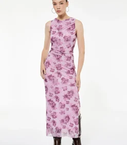 Koton Lange Bloemenjurk met Ronde Hals pink Outlet