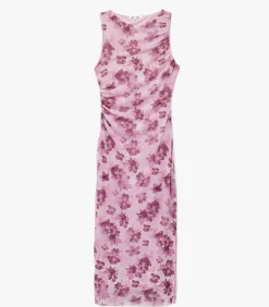 Koton Lange Bloemenjurk met Ronde Hals pink Outlet